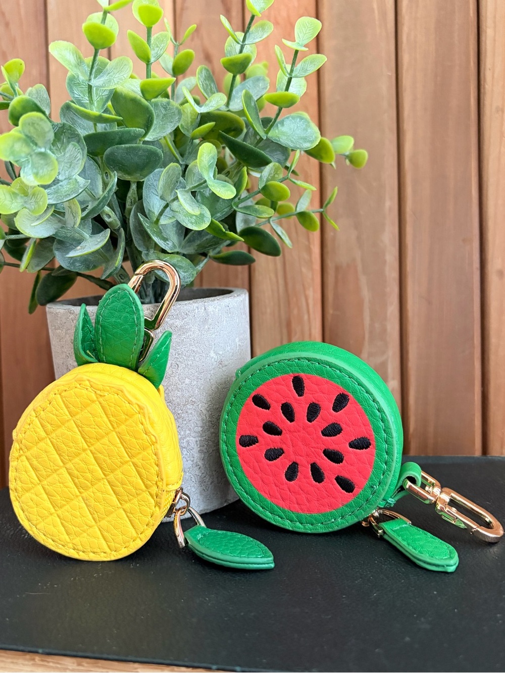 Fruit Coin Pouches- Pineapple OR Watermelon Bag Charms Gold Swivel Clasps